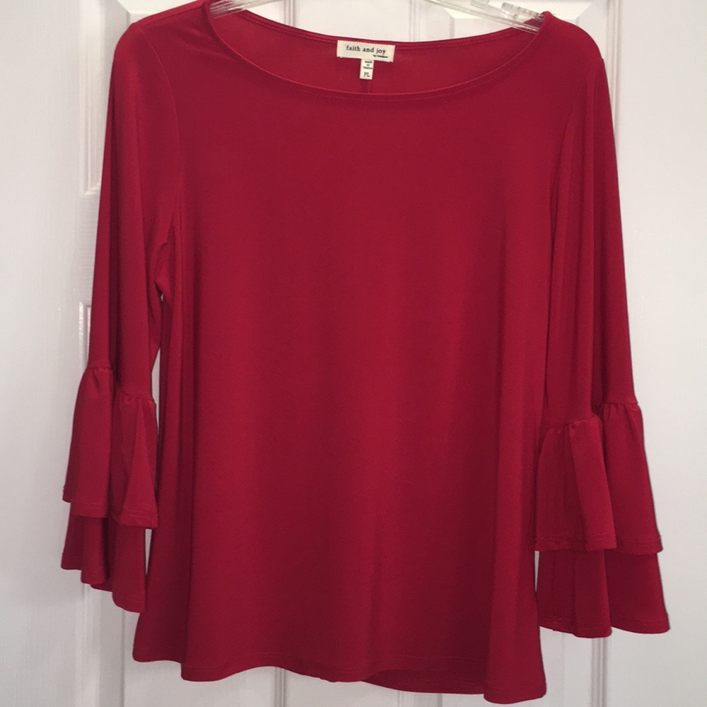 Valentine red Faith and Joy Ruffle sleeve top